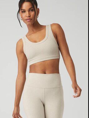 Alo Yoga Wellness Bra in Oatmeal Heather Size Large